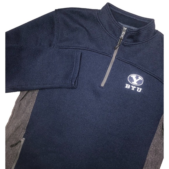 Colosseum Brigham Young BYU Cougars Sweater Men's L Navy 1/4‎ Zip Fleece NCAA - Picture 1 of 12